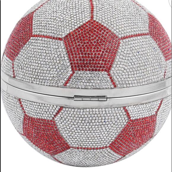 Red and White Crystal Soccer ⚽️ Clutch, 5.5” D, comes with a 47” chain - Picture 4 of 7
